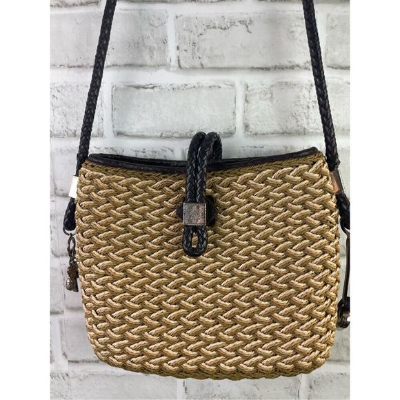 Vintage Brighton Roxanne Shoulder Bag Sea Grass Straw and Leather - Picture 3 of 12